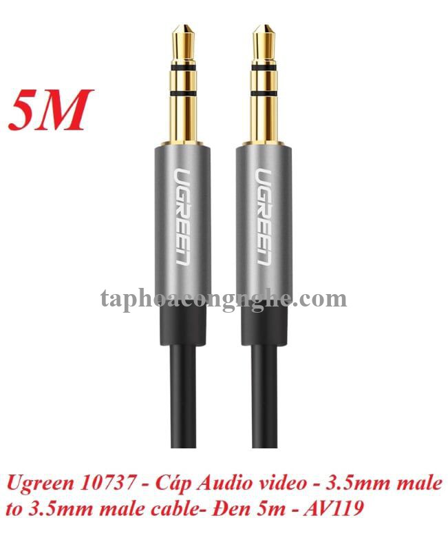 Ugreen 10737 5M màu Đen Cáp âm thanh 2 đầu 3.5mm dương dây tròn TPE cao cấp AV119 30010737